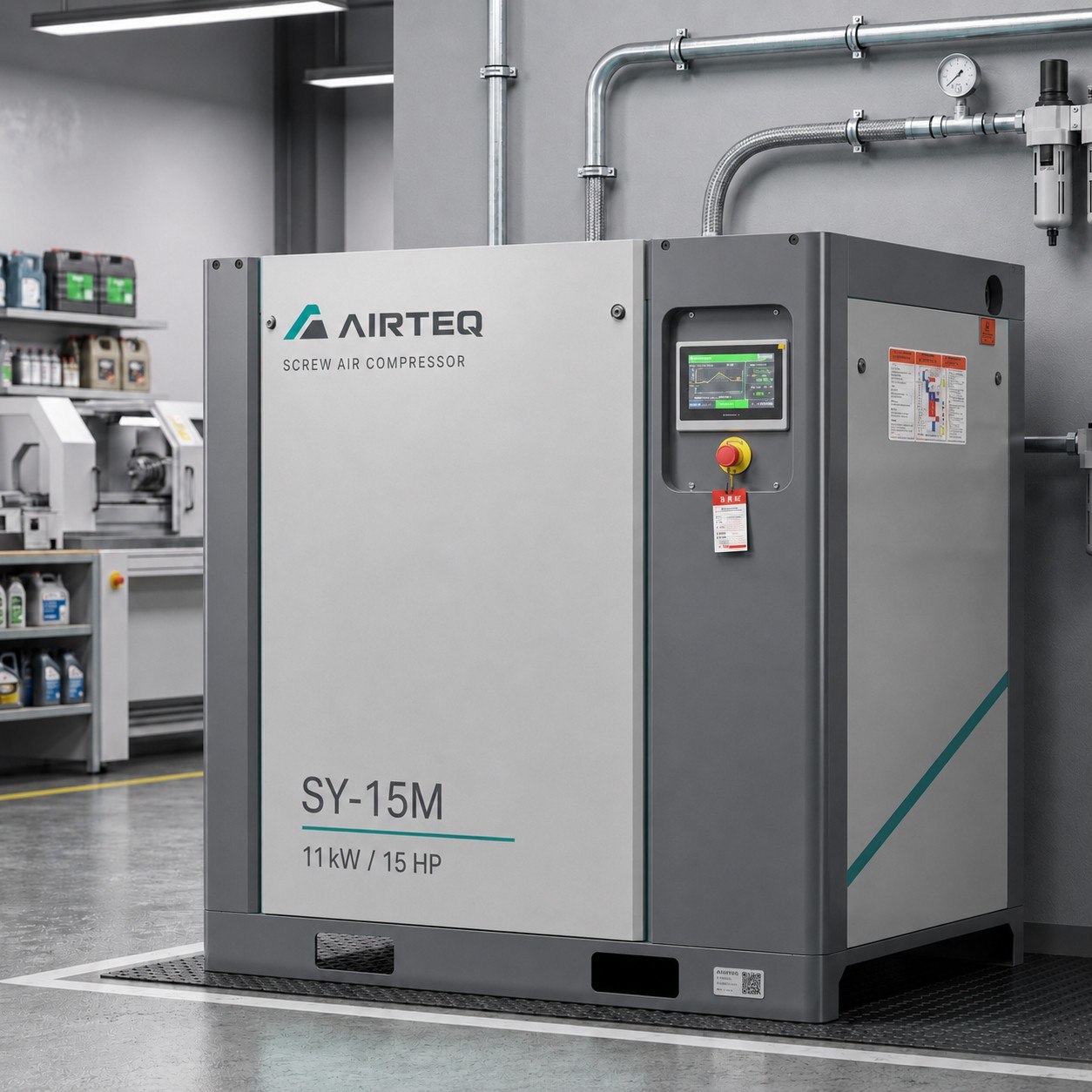 Kompresor śrubowy AIRTEQ SY-15M, 11 kW / 15 HP, widok z boku